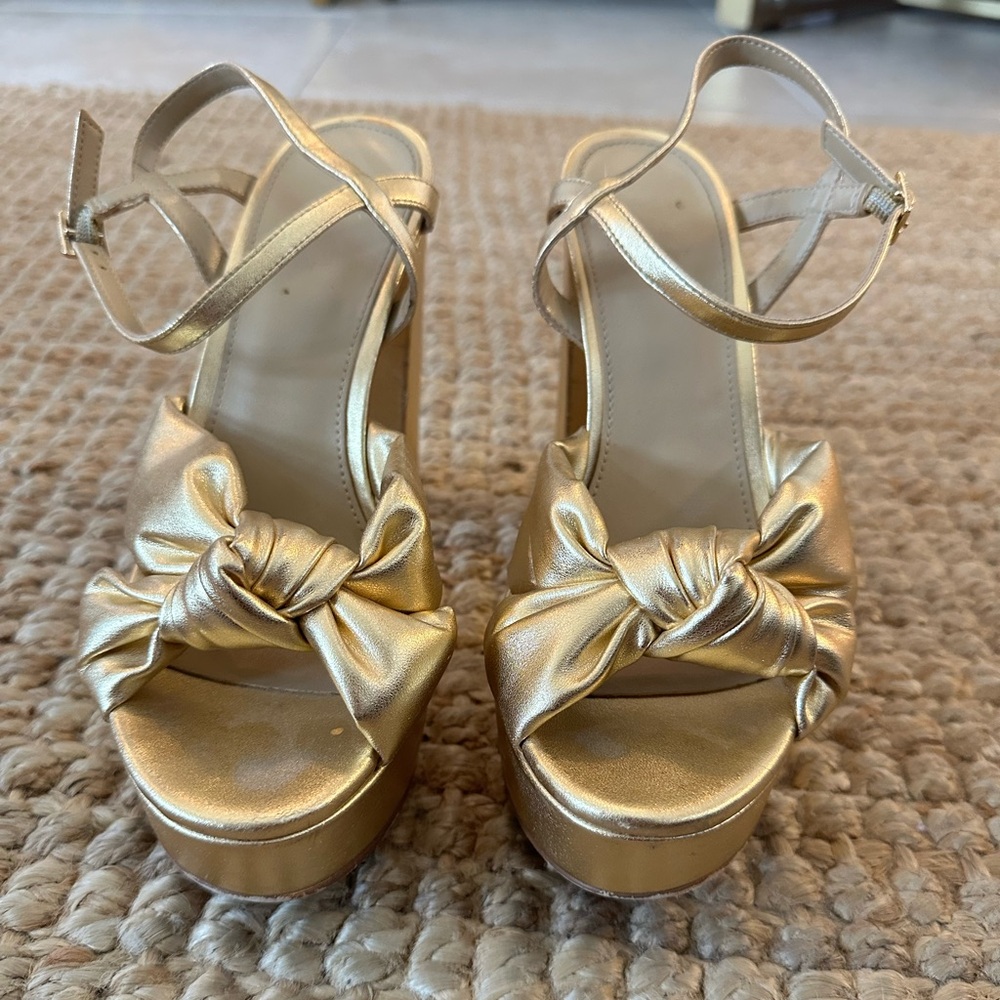 MICHAEL KORS Josie Leather Knot Detail Ankle Strap Platform Sandals SIZE 6.5 - Picture 5 of 14